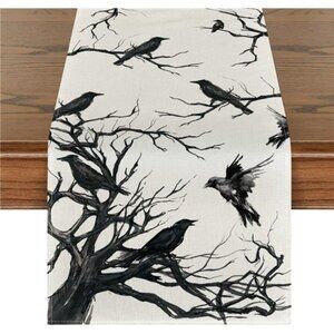 Silhouette Tree Crows Halloween Table‎ Runner - 13x72 Inch Fall Branches Decor